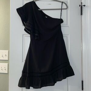 Black One Shoulder Ruffle Dress